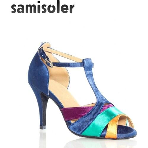 Samisoler B New Cloth Collocation Shine Ribbons Ballroom Fashion Dance Women Latin Dance Competition Shoes