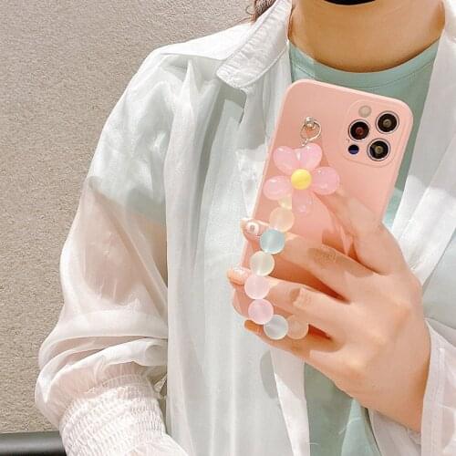 Silicone Case For Samsung Galaxy S21 FE S20 ultra S8 S9 Plus S10 Lite NOTE 20 10 8 9 Colorful Bead Flower Phone Chain Soft Cover