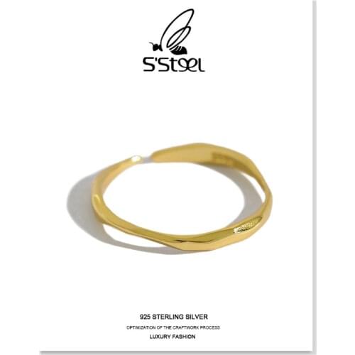 SSTEEL 925 Sterling Silver Ring For Women Irregular Korean Minimalist Wavy Open Ring Anillo Plata 925 Mujer Fine Jewellwey Gift
