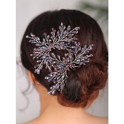 Bridal Hair Accessories Vintage Hair pins Purple Headwear Crystal Hair Ornaments for Girls Tiara Wedding hair jewelry