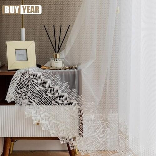 Light Luxury Hollow Lace Tulle Modern Simple American Style Curtain for Bedroom Curtains White Screen Curtains for Living Room