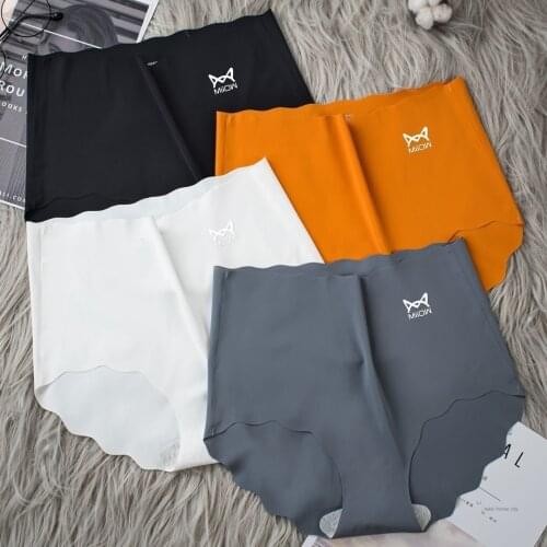 MiiOW Seamless High-waist Ice Silk Underwear Womens Pure Cotton Crotch Girl Antibacterial Abdomen Hips Breathable Ladies Briefs