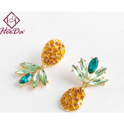 Korean Fashion Fruit Stud Earrings Women 2021 Summer New Unique Pineapple Asymmetry Ear Accessories Lady Shiny Set Auger Jewelry