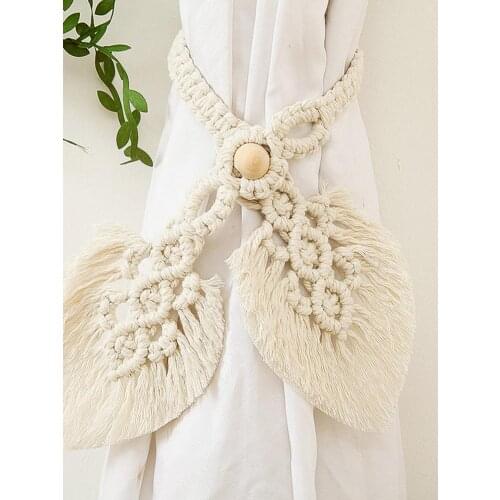 2pcs Boho Woven Leaf Curtain Tiebacks Clips Rope Curtain Tie Backs Holdbacks Home Decoration Handmade Curtain Buckle Rope