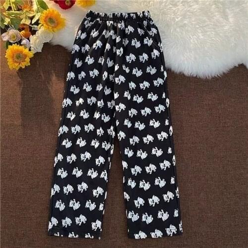 MINGLIUSILI Bear Print Anime Wide Leg Pant New 2021 Fashion Korean Style Pants Women High Waist Loose Casual Women Clothing