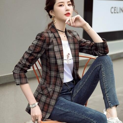 High Quality Spring Autumn Fashion Slim Plaid Blazer Women Elegant Office Lady Style Casual British Suit Jacket Coat Bleiser