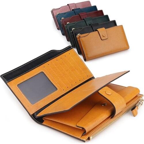 Wallet Womens Wallet Coin Purse Phone Bag Male Multi-Card Card Holder Purse Men Oil Wax Leather Hasp&Zipper Wallet Unisex