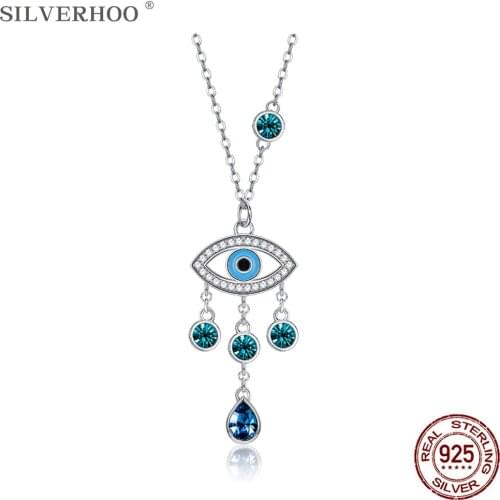 SILVERHOO 925 Sterling Silver Necklaces For Women Evil Eye Water Drop Pendant Necklace Romantic Anniversary Gift For Girlfriend