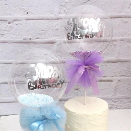 1pc Foam Ball Transparent Wave Ball Insert Blue Cupcake Happy Birthday Cake Top for Lov Family Birthday Party Baking Decoration