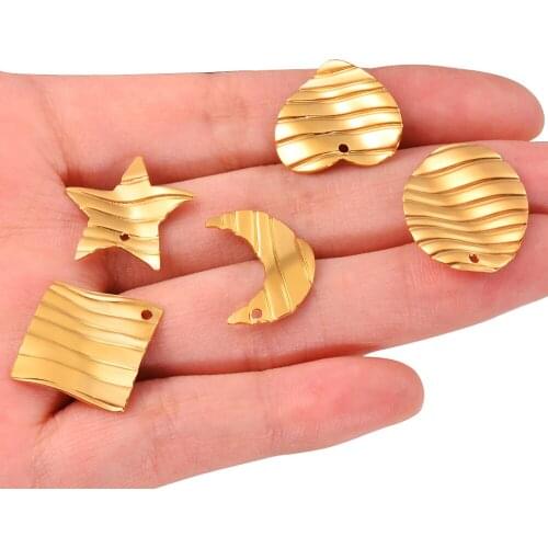 10PCS/lot Stainless Steel Gold Moon Heart Star Charms Pendants for DIY Earrings Making Findings Accessories