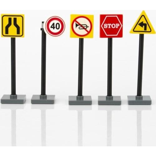 2Sets City Accessories Traffic Signs Building Blocks Street Signs Scene Building Blocks MOC Bricks Toy