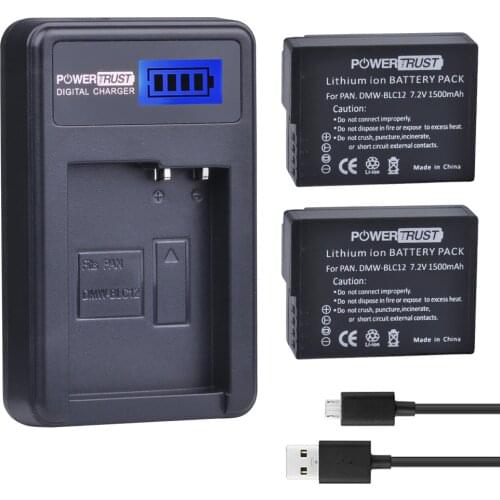 2Pcs DMW-BLC12 DMW BLC12 dmw blc12e Camera Battery + LCD USB Charger for Panasonic FZ1000, FZ200, FZ300, G5, G6, G7,GH2,DMC-GX8