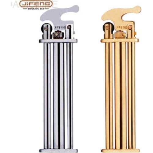 2021 JIFENG Slim Three MetalTrident Pure Brass Grinding Wheel Flame Gas Lighter Butane Cigarette 75*20*10mm Gift