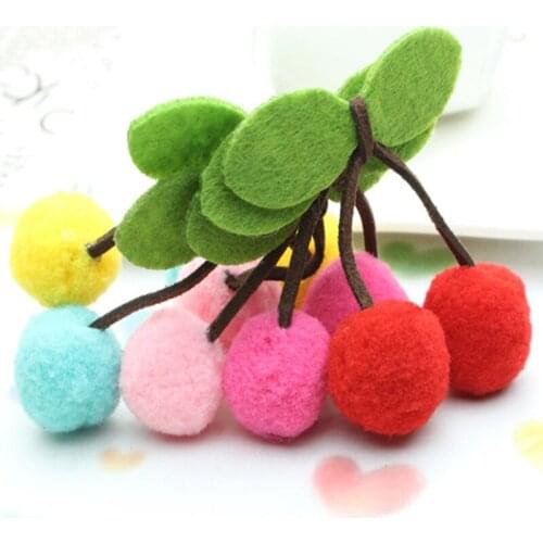 6*7cm 30pcs/lot 5CM patches pompon Cherry Felt Appliques for clothes Sewing Supplies diy craft ornament