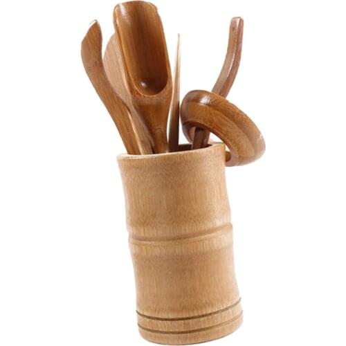 6 Pieces Bamboo Tea Accessories Chinese Kung Fu Tea Ceremony Utensils Kits