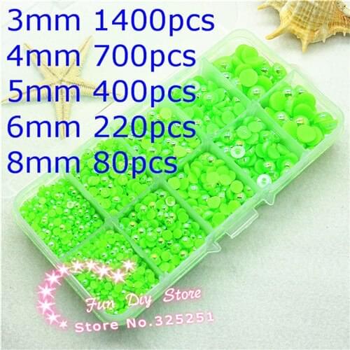 AB color grass green flat back pearl 3 4 5 6 8mm 2800pcs
