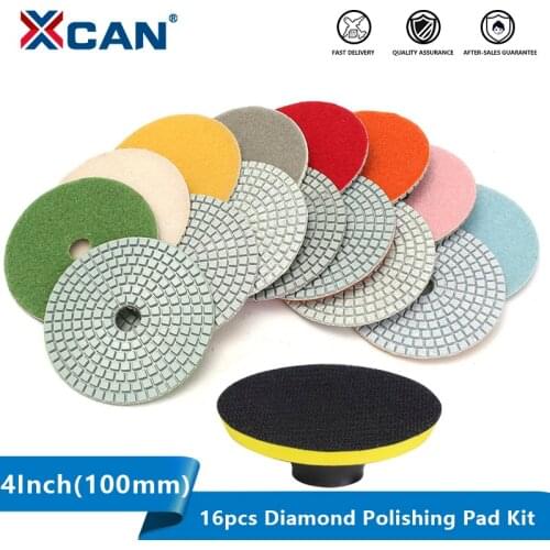 XCAN Diamond Polishing Pad 16pcs 4inch(100mm) Wet/Dry for Granite Stone Concrete Marble Abrasive Tools Polishing Grinding Discs
