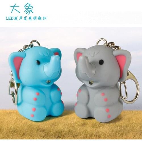 FREE SHIPPING BY DHL 200pcs/lot 2015 Plastic LED BABY Elephant Shaped Keychains with Sound Novelty Children Toy Keyrings