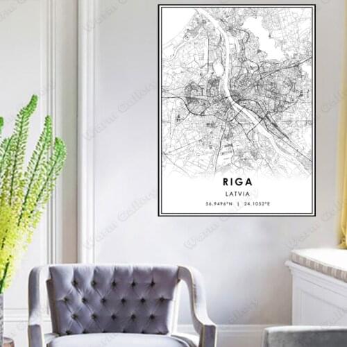 Black and White Latvia City Map The Riga City Map Poster HD Print Wall Art Canvas Nordic Landspace Painting for Home Decor