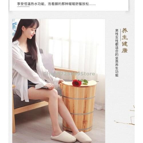 50cm High Wooden Bucket For Foot Soaking With High Insulation And Fumigation Bucket With Cover
