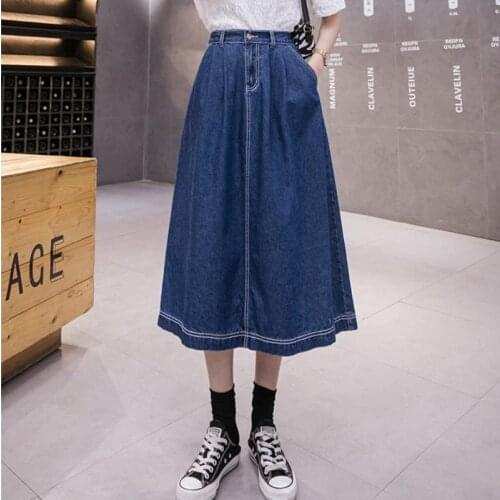 Spring Summer New Korea Fashion A-Line Women High Waist Denim Skirts Loose Casual Vintage Jeans Umbrella Skirt Plus Size 4XL 5XL