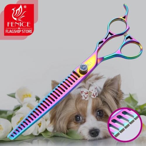 Fenice 8 Inch Dog Thinning Scissors 26 Teeth Professional Shears for Dogs Purple Pet Scissors Thinning Rate 75