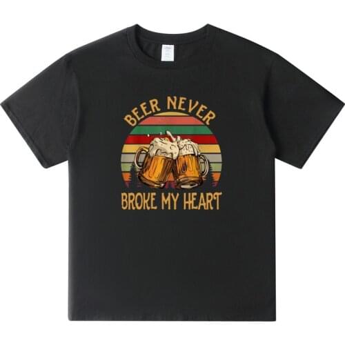 Beer Never Broke My Heart Sunset T-shirt Top Summer Fashion Streetwear Men T Shirt Casual Cotton Tshirts Graphic Tees Euro Size