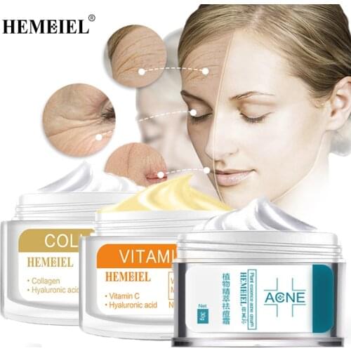 Hemeiel Face Cream Collagen Vitamins C Hyaluronic Acid Tea Tree Skin Care Anti Acne Aging Wrinkle Whitening Moisturizing Serum
