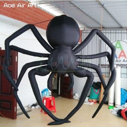 Best selling 3m H hanging inflatable black Halloween spider model with interior fan for event decoration