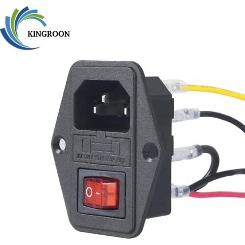 KINGROON 10A 250V Power Supply Switch with Cables AC Part 3 in 1 Fuse Socket Outlet 3D Printer Parts For Makerbot Ultimaker KP3S