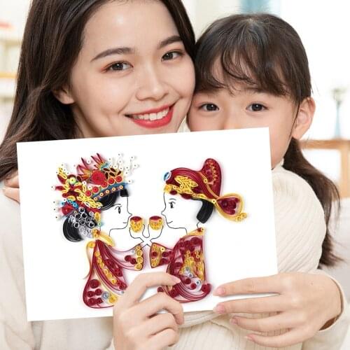 Chinese Bride Groom Paper Quilling Set Quilted Drawing Craft Creative DIY Plastic Template Mould Board Handmade Tool