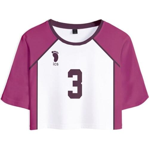 2020 Anime Haikyuu Cosplay Costume Crop Top T-shirt Shiratorizawa Academy Harajuku Short Sleeve 3D Clothes Kpop O-neck Casual