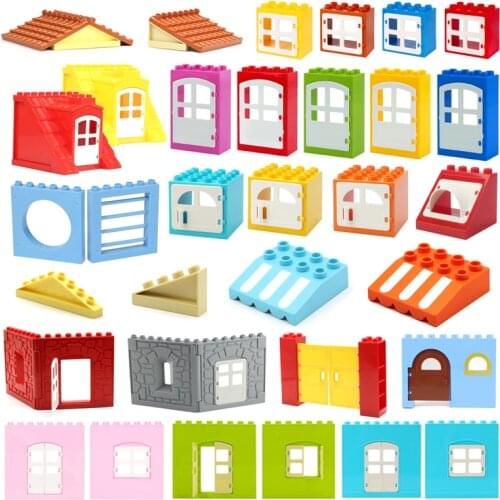 Big Building Blocks Compatible Duploe House Wall Roof Window Accessories Assemble Large Particles Brick DIY Toys For Children