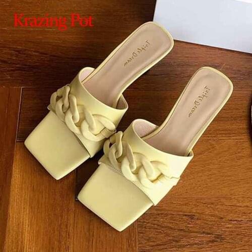 Krazing pot square toe thin high heel beauty girl gentlewomen Korean girl vintage French style dress slip on outside slipper L55