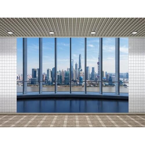 Lyavshi Large Window Scene with Shanghai Cityscape Against A Sunny Sky Baby Portrait Photography Studio Props Background