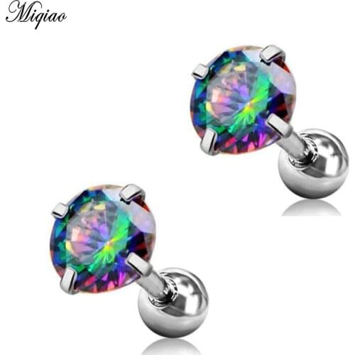 Miqiao 2pcs Fashion Sweet Stainless Steel Round Zircon Earrings Body Exquisite Piercing Jewelry