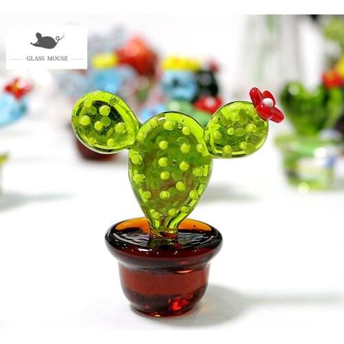 Handmade Murano Glass Cactus Figurines Home Tabletop Decor Craft Ornaments Creative Colorful Cute Miniature Plant Gifts For Kids