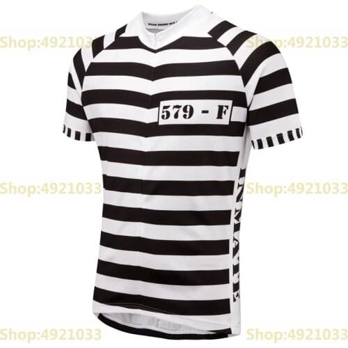 Convict Road Cycling Jersey men Retro bike riding clothing White bicycle shirt with black stripe Quick Dry Prison style clothes