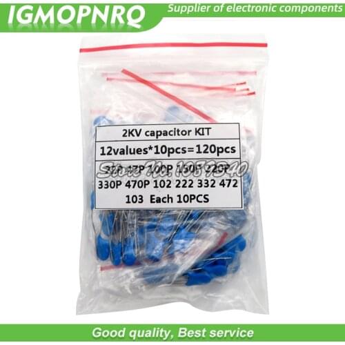 DIY KIT 120PCS=12value*10PCS 2KV Ceramic capacitor KIT 2KV 22P 47P 100P 150P 220P 330P 470P 102 222 332 472 103 EACH 10PCS