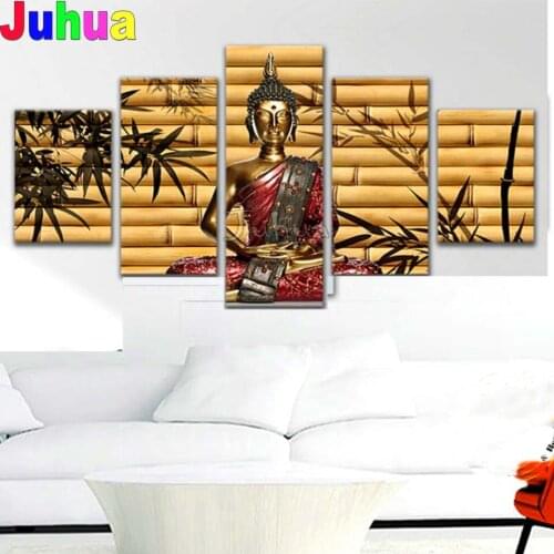 5d diy diamond painting Bamboo Buddha Icon 5 piece full square drill mosaic picture of rhinestones Diamond embroidery Set