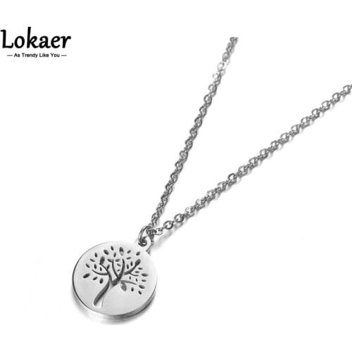 Lokaer Trendy Hollow Tree Pendant Necklaces Jewelry Classic Titanium Steel Chokers Necklace For Women Collier N170480233P