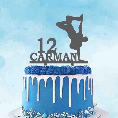 Personalized Street Dance Cake Topper Custom Name Age Mens Hip-hop Dancing For Dance Fan Birthday Party Cake Decoration Topper
