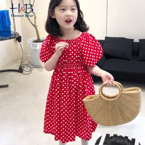 Humor Bear Girls Dress 2021 Summer New Puff-Sleeve Ploka Dot Printed Princess Dress Sweet Toddler Kids Clothes