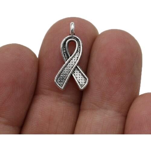 JAKONGO Antique Silver Plated Ribbon Charm Pendants for Jewelry Making Bracelet DIY Accessories 20x10mm 20pcs