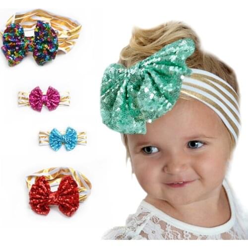 Sequins Striped baby girl headband Infant hair accessories cloth Tie bow newborn Headwear elastic headwrap hairband Toddller