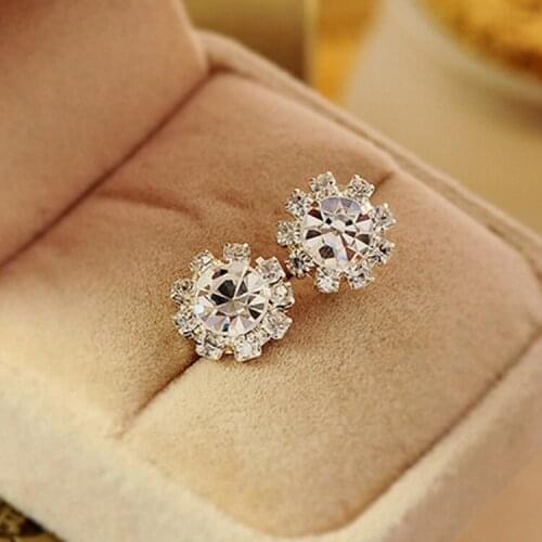 Fashion Accessories White Crystal Rhinestone Flower Ear Studs Fine Jewelry