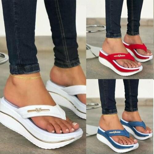 Women High Heels Thick Bottom Slides Summer Casual Shoes Flops Sandals Flip Female Mules Slipper Beach Wedge Platform Big S W4A3