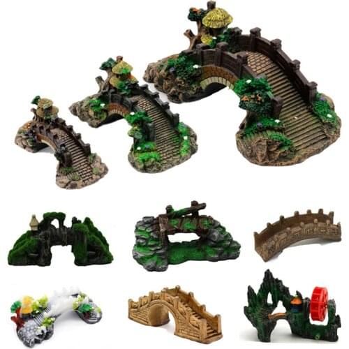 Aquarium Fish Tank Landscaping Decoration Bridge Landscape Ornaments Pavilion Tree plant Resin Pet Supplies Home Decorations