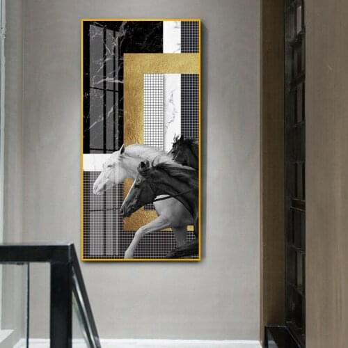 Wind Galloping Horses Modern Abstract porch Living Room Decorative Pictures White horses Black Horses