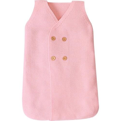 Newborn Baby Knitted Solid Warm Sleeping Bags Infant Toddler Button Autumn Winter Swaddle Wrap Blanket Sleeping Bag
